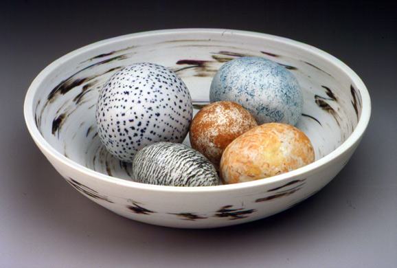 Birch Bowl with Five Egg Rattles