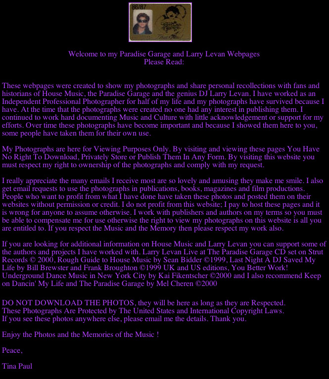 welcome to my paradise garage and larry levan webpages please read