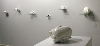 Installation view of Speech Balloons by Gwendolyn Holbrow, Mazmanian Gallery