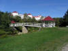 Foot bridge to tennis courts and hiking trails behind hotel