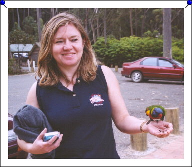 Pebbly Beach - Marie with parrot