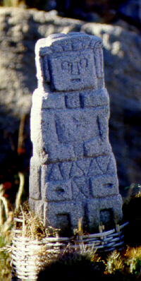 Statue at an outdoor shrine: Isla del Sol, Lago Titicaca.