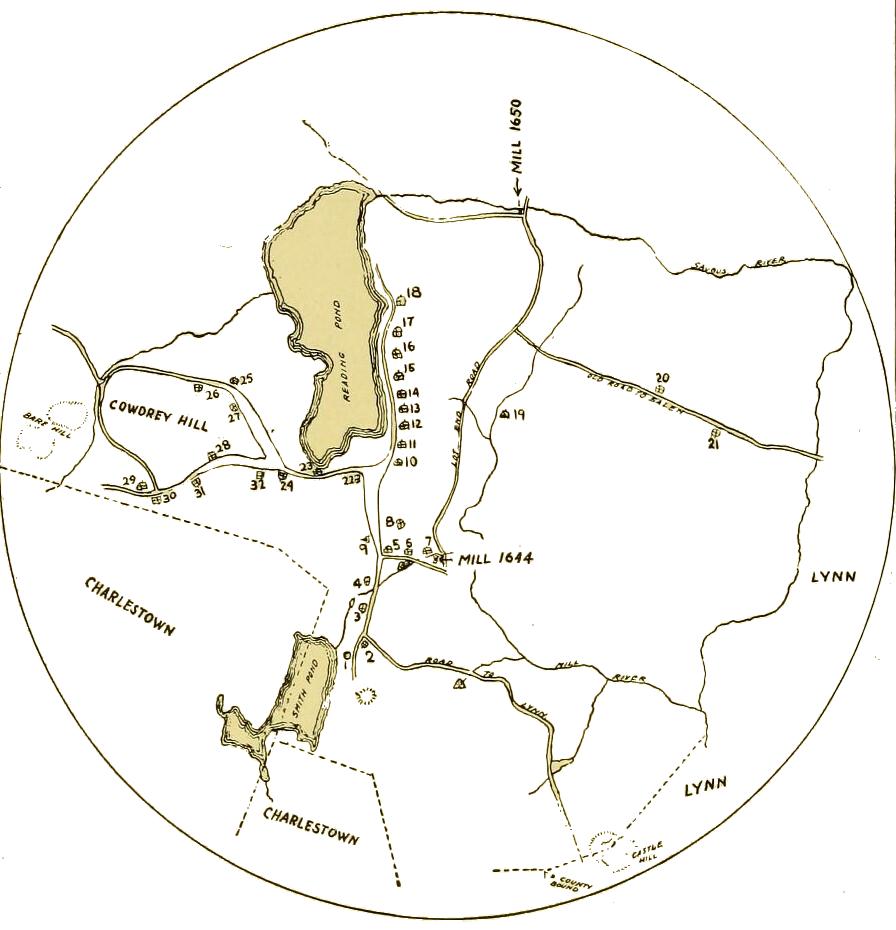 Map of 1647 Redding and the location of some of the settlers