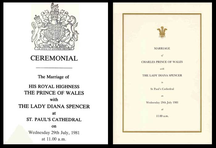 Wedding Invitation Prince Charles and Lady Diana The formal wedding 